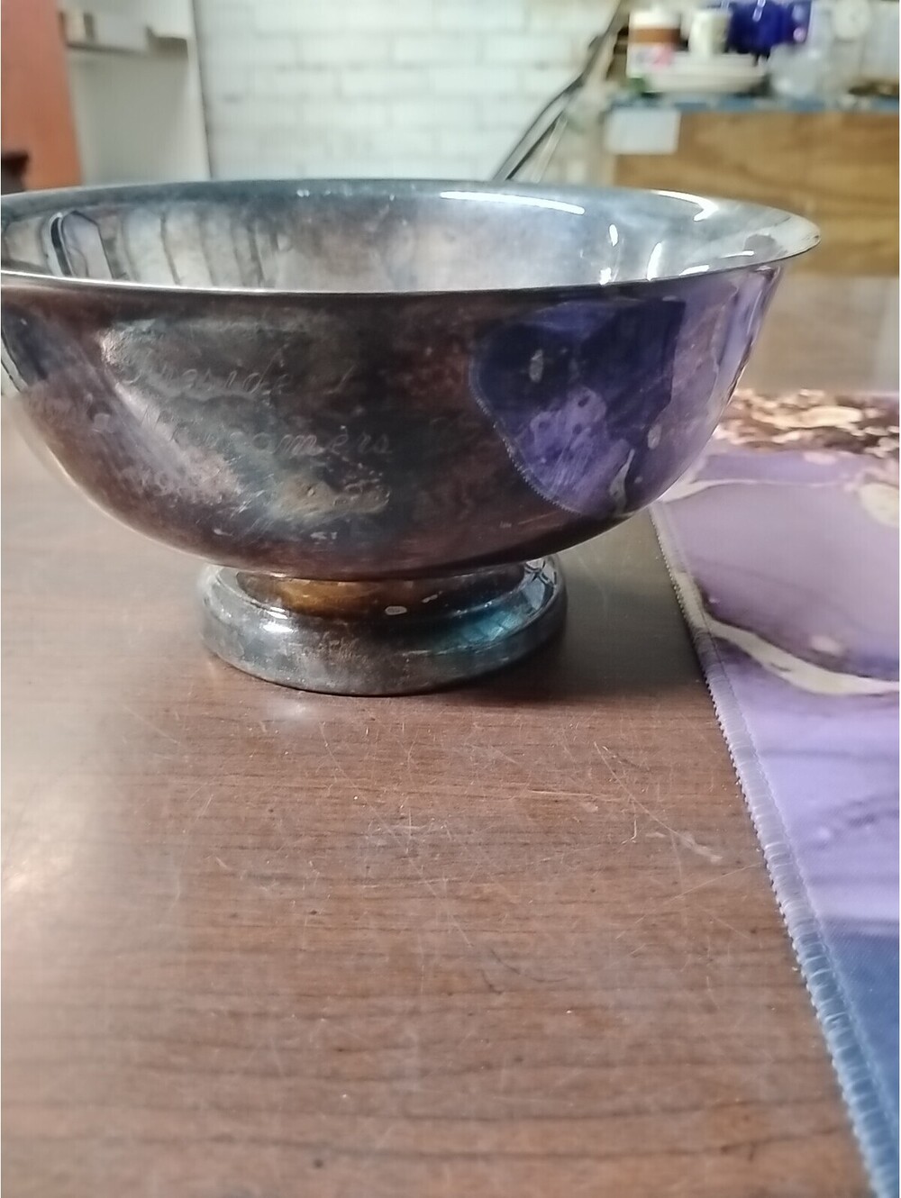 Vintage ONEIDA USA Silver Plated Paul Revere Bowl 7" with Patina Engraved